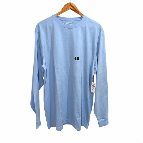 L.L. Bean Men’s Traditional Fit Sky Blue Cotton Crewneck Long Sleeve Tee NWT - Picture 3 of 5